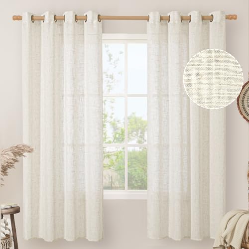 Image of LAMIT Natural Ivory Linen Sheer Curtains 72 inches Long for Living Room, Soft Light Filtering Window Treatments Bronze Grommet Neutral Boho Drapes for Bedroom, 2 Panels Set, 52 x 72 Inch