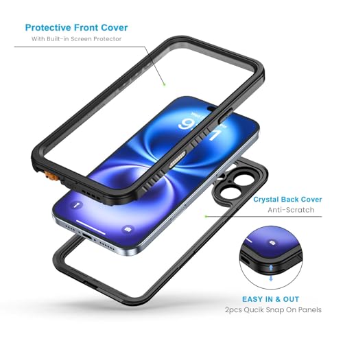 Lanhiem for iPhone 16 Case, IP68 Waterproof Dustproof Shockproof Cases with Built-in Screen Protector, 360 Full Body Protective Heavy Duty Rugged Phone Cover for iPhone 16-6.1 inch (Black/Clear) Lanhiem for iPhone 16 Case, IP68 Waterproof Dustproof Shockproof Cases with Built-in Screen Protector, 360 Full Body Protective Heavy Duty Rugged Phone Cover for iPhone 16-6.1 inch (Black/Clear)