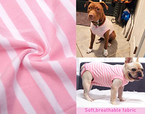 Image of Dog Recovery Suit Female,Pink Small Spay Surgery Recovery Shirt,Pink-White Striped XS