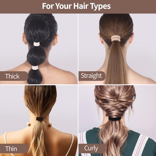 150 Pcs Elastic Hair Ties No Damage for Thick & Thin Hair, Ponytail Holders, Elastics, Soft Pony Tails Bands for Women, Neutral Colors - Image 6