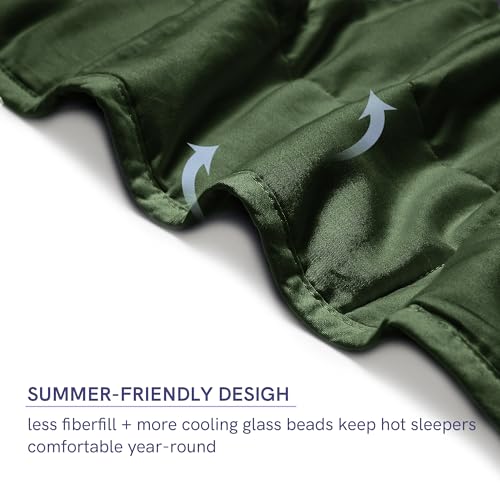 YnM 12lbs Weighted Blanket for Adults, Cotton Heavy Bed Throw Blanket with Cooling Glass Beads for All Season Use, Ideal for ~110lbs (48x72 Inches, Twin/Full, Army Green)