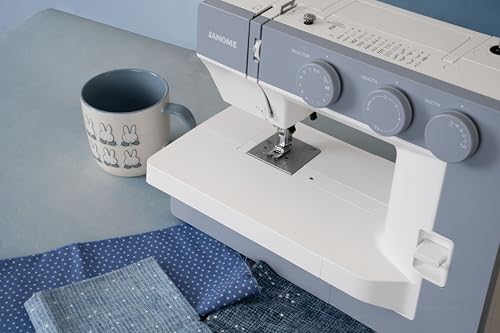 Image of Janome 1522-BG Mechanical Sewing Machine - Aesthetic Blue-Grey Sewing Machine for Beginners, 22 Built in Stitches, 1 Step Buttonhole, Heavy Duty Metal Frame, Built in Needle Threader for Easy Use