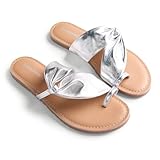 Gioseppo KISERIAN - Sandalias Planas de Piel con Anillo al Dedo, Talón Abierto y Suela Flexible de TPR, Corte y Planta de Piel en Acabado Serraje, Color Plata, Talla 40