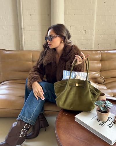 JW PEI Women's Hana Medium Tote Bag - Faux Suede Dark Olive