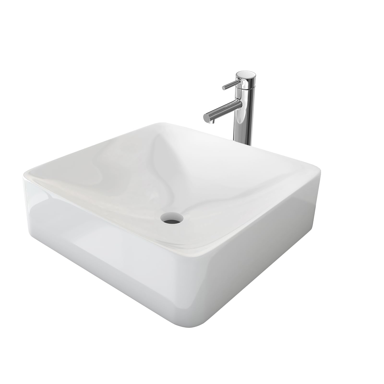 EMKE Lavabo de encimera, 40 x 40 x 12 cm, pequeño lavabo para invitados, lavabo de baño, lavabo de cerámica, lavabo cuadrado, color blanco
