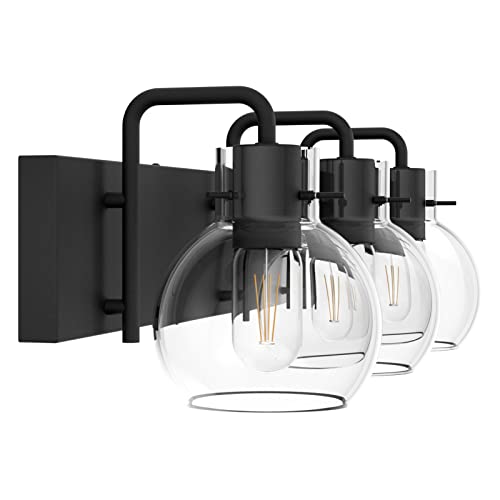 Image of Tipace Bathroom Vanity Light, 3 Light Matte Black Vanity Lights with Clear Glass Shade,Modern Wall Sconces,Bathroom Lighting Fixtures Over Mirror for Living Room(Exclude Bulb)