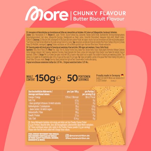 MORE Chunky Flavour, Butterkeks, 150 g, vegan, Geschmackspulver zum Süßen, ohne viel Zucker und Kalorien, mit Inulin und Laktase - made in Germany
