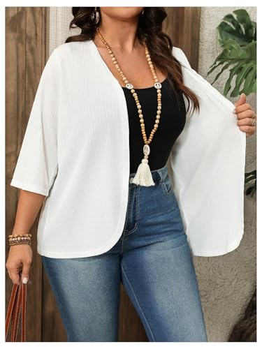 WDIRARA Women's Plus Size Cardigan Jacket 3/4 Sleeve Open Front Lightweight Outerwear4