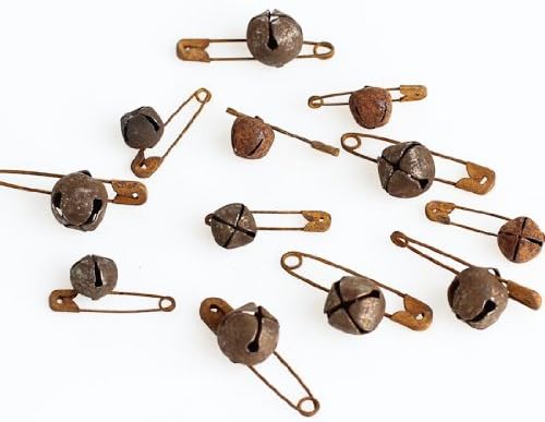 Factory Direct Craft Primitive Rusty Tin Safety Pins and Jingle Bells - Pack of 36 Rustic Safety Pins + 36 Rusted Metal Jingle Bells