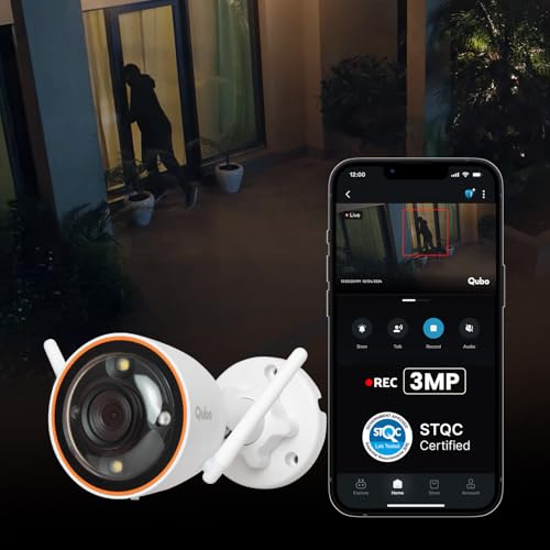 Image of Qubo Smart Bullet Cam Pro 3MP by Hero Group | STQC Certified | AI Person Detection | Automatic Alarm & Spotlight | Night Vision | IP66 Rating