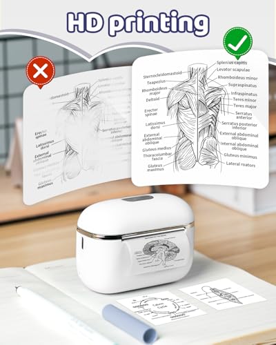 Image of Mini Sticker Printer with 9 Rolls of Self-Adhesive Paper, Sticker Maker Machine Bluetooth Portable Inkless Printpods Pocket Printer for Kids Study Notes, Anatomical Diagrams, Photos, Gift