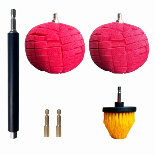 Noyfemr Drill Bit Cone Polisher Metal Polishing Tool Car Wheel Polishing Sponge Polishing Pad Polishing Ball with Hand-Held Extension Bracket Suitable for Household Standard Hand Drill