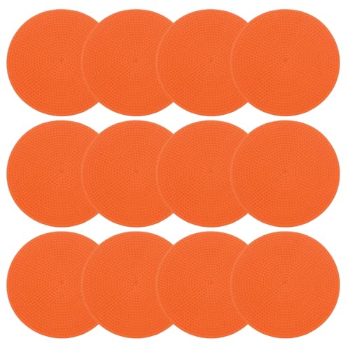 PATIKIL 9 Inch Poly Spot Markers, 12Pcs Non Slip Rubber Floor Dots with Storage Bag Flat Agility Cones for Sports Training Basketball Football, Orange
