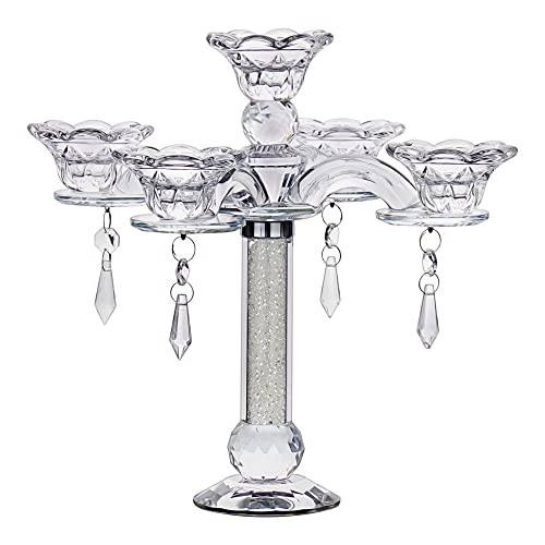 Crystal Candelabra Candle Holders For Tea Lights - 5 Arm 10" Crystal Candelabra Candle Holder - Ultra Elegant And Modern Centerpiece Table Decorations #TOP1