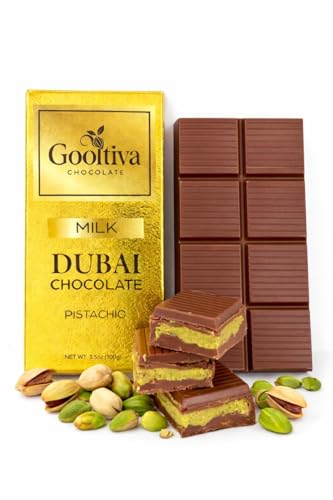 Gooltiva Dubai Chocolate Luxury Milk Pistachio Chocolate Bar 3.53 oz