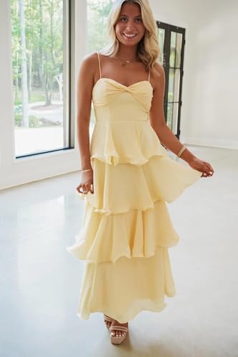 Tiered Chiffon Bridesmaid Dresses for Women 2025 Ruffle Long Formal Wedding Party Gown2