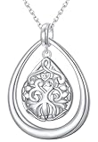 Ladytree Long Chain Necklace for Women Teardrop 925 Sterling Silver Pendant Trendy Fashion Jewelry