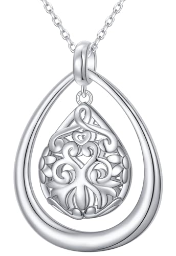 Ladytree Long Chain Necklace for Women Teardrop 925 Sterling Silver Pendant Trendy Fashion Jewelry