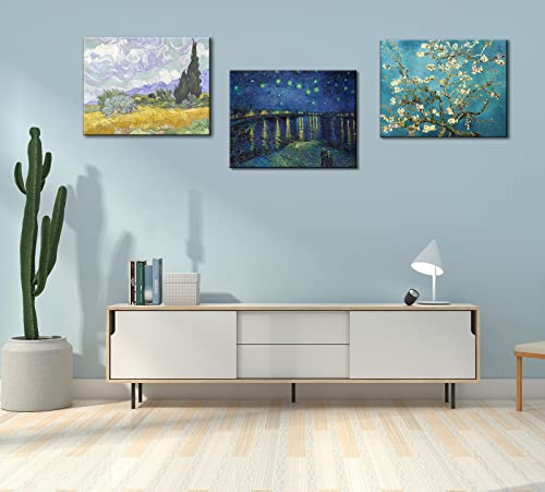Msspart Vincent Van Gogh Canvas Wall Art - Starry Night | Almond Blossom | Wheat Field With Cypresses Paintings, Classic Artwork Picture Poster Prints For Home Decor 12"X16"X 3Pcs #TOP2