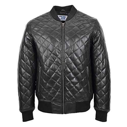 DR179 Doudoune rembourrée en cuir pour homme avec col montant Noir, Noir , M