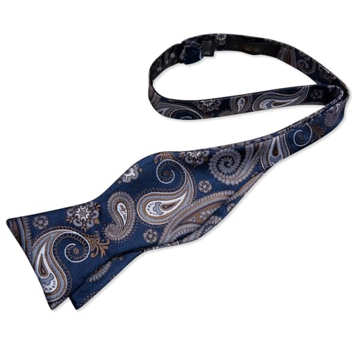 Set de corbata de moño, pañuelo y gemelos en seda floral azul miniatura 4