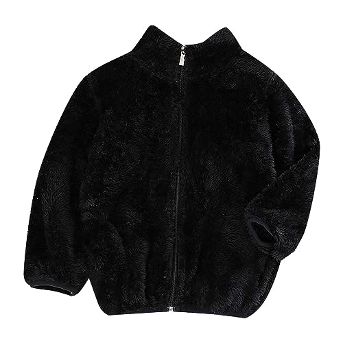 Fleece Jacket for Kids Fall Winter Fuzzy Coat Zip Up with Pockets Warm Sherpa Boys Girls Stand-Up Collar Cute Outwear