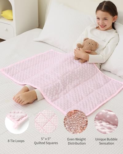 Image of Mr. Sandman Weighted Blanket 2LBS 20 x 30 Inches, Minky Dots Heavy Blanket with Glass Beads, Soft and Cooling for School and Home, Pink