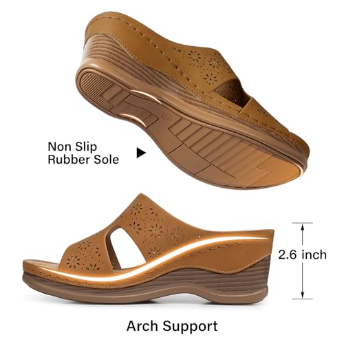 Image of TEMOFON Women Wedge Sandals Dressy: Comfortable Lightweight Summer Shoes | Low Wedge Heel - Fit Wide Feet - Comfy Stylish Slip on Sandals Size 5-11
