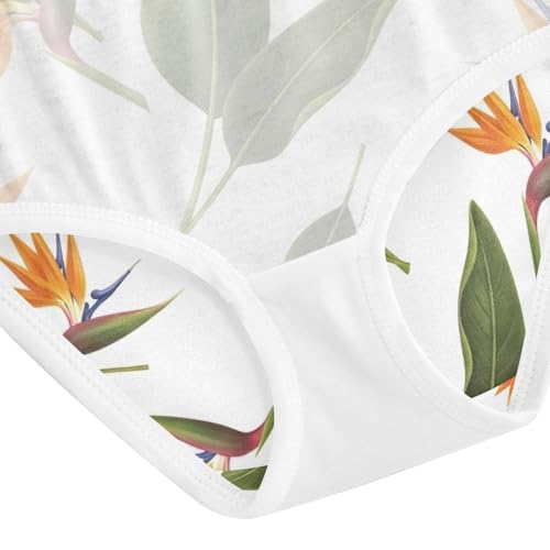 Girls Briefs, Orange Flowers Green Leaves Toddler Panties, Girls Cotton Underwear, 2T–8 Years4