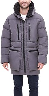 DKNY Men's Ultra Loft Full Length Quilted Parka with Sherpa Lined Hood, Charcoal