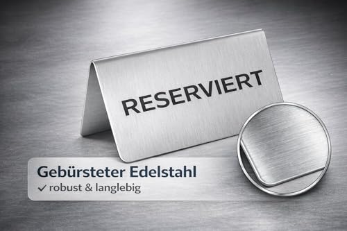getgastro 24-er Reserviert Schilder Gastronomie – Edelstahl rostfrei – kratzfeste Oberfläche – lange Lebensdauer – klassisches Design - Tischaufsteller für Restaurant, Hotel oder Events – 10x5cm