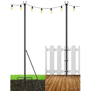 LOPANNY String Light Poles – 9.8FT Light Poles for Outside String Lights Hanging – Backyard, Garden, Patio, Deck Lighting Stand for Parties, Wedding, 2 Pack