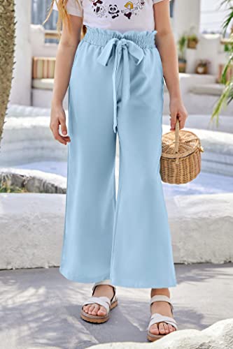 Image of SySea Girls Wide Leg Pants Kids Cute Print High Waisted Loose Fit Comfy Belted Lounge Trousers with Pockets