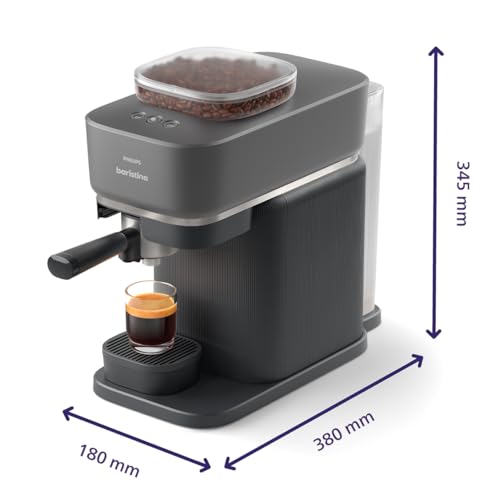 Philips Baristina Machine à expresso - Un véritable expresso, en toute simplicité - Compacte - 16 bars de pression - Broyeur intégré - Machine noire avec porte-filtre noir (BAR300/60)