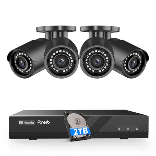 4 Camera Security System, 4pcs 5-Megapixel Wired Home Bullet IP PoE Cameras with AI Human Detection, Remote Access, Built-in Mic, 4K 8 Channel NVR 2TB HDD for 24/7 Recording, PB37F30408-5M
