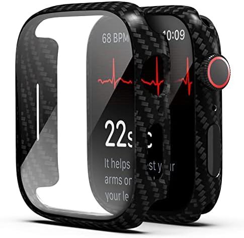TSOGIA for Apple Watch Series 8/7 Bumper Case with Screen Protector, [2 Pack] Hard PC Case for Apple Watch Series 8 Series 7 45mm, Shockproof Protective Cover for iWatch Series 8/7, Carbon Fiber