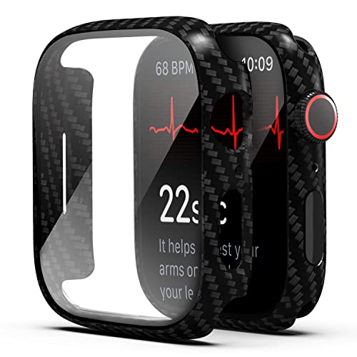 Tsogia For Apple Watch Series 8/7 Bumper Case With Screen Protector, [2 Pack] Hard Pc Case For Apple Watch Series 8 Series 7 45Mm, Shockproof Protective Cover For Iwatch Series 8/7, Carbon Fiber #TOP11