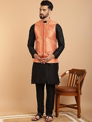 Image of SOJANYA (Since 1958 Men's Silk Blend Kurta Pyjama & Self Design Nehru Jacket Combo