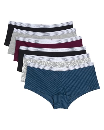 Tommy Hilfiger Women's Classic Cotton Boyshort Underwear with Logo Waistband 6-Pack