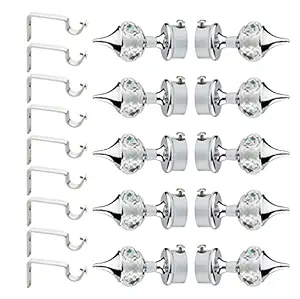 GRIVAN Aluminium & Diamond Curtain Bracket Parda Holder with Support 1 Inch Rod Pocket Finials Designer Door and Window Rod Support Fittings, Curtain Rod Holder? (Pair of 5 , Silver )