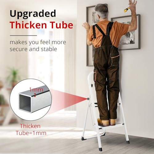 Image of HBTower Step Ladder Folding Step Stool for Adults with Anti-Slip Pedal,330 lbs Capacity for Kitchen, Home,White