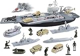 deAO Aircraft Carrier Toy Army Men with Scale Model Warplanes Warships Military Vehicles Battleship Planes Helicopter Trucks Tank Toys for Kids Boys Girls 28 Inches