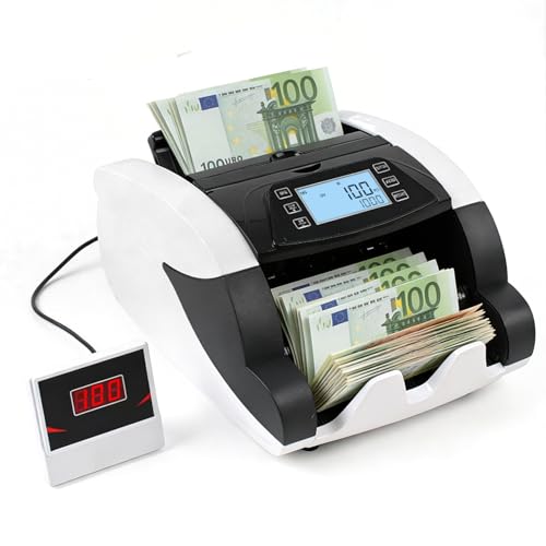 Contador de Billetes, Maquina Contar Billetes con Detección de Falsificación UV/MG/IR, 1000 Billetes/Minuto, Pantalla LCD, Modos de Añadir/Lote, para Tiendas, Bancos y Restaurantes
