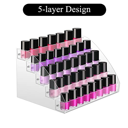 5 Tier Nail Polish Rack Clear Acrylic Organiser, Clear Acrylic Cosmetic Organiser & Gel Nail Polish Display Stand Holder, Transparent Nail Varnish Bottles Holder Display on a Table, Desk or Shelf - Image 6