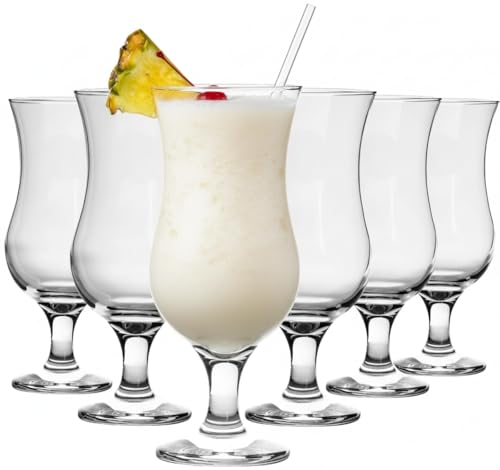 Acense 6X Clear 460ml Pina Colada Glasses - Large Tall Hurricane Pineapple Martini Milkshake Party Drinking Glass Set