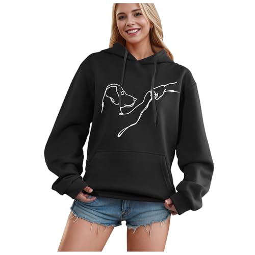 Générique Kapuzen-Sweatshirt für Damen, Hundemotiv, bedruckt, Freizeit, Winter, Sport, Shirts, einfarbig, lange Hoodies, Winter, warm, Streetwear, Kapuzenpullover, Sport, mit Taschen, Kleidung, 01 -