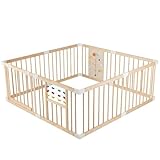 COSTWAY Box Bambini in Legno 160x160cm, Recinto Gioco con Montessori Busy Board, Pannello Sensoriale...
