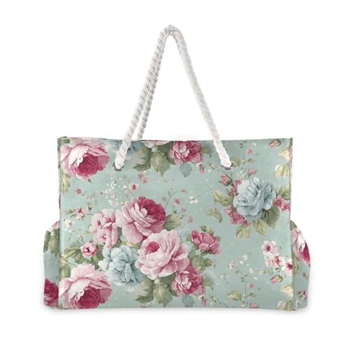 susiyo Vintage Shabby Chic Rose Beach Bags for Women Large Travel Tote Bag Waterproof Sandproof Lightweight Swim Pool Bag for Family Outdoor2