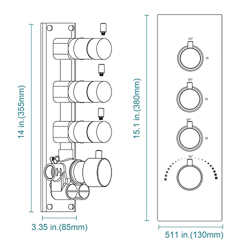 (Use All Options Once) 3-Way Brass Thermostatic Shower Valve Kit, Homedec Shower Diverter Flow Control Replacement Valve For Shower System (Concealed Vertical Installation, Chrome) #TOP4