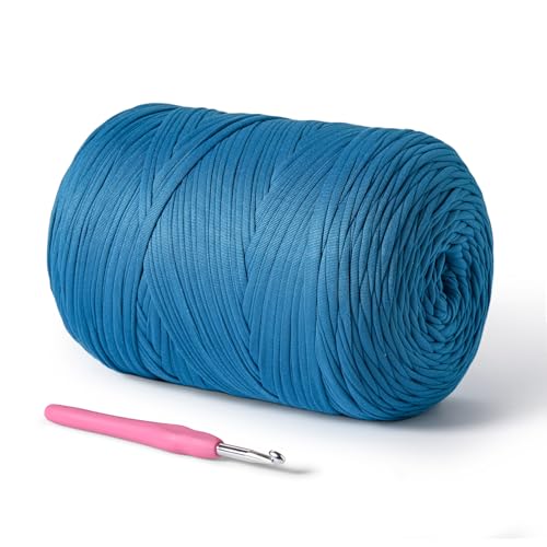 Image of 800g T-Shirt Crochet Yarn for Crocheting Crafts /Bags /Basket /Coaster,Hand Knitting Tshirt Yarn for Crochet,228yds T Shirt Yarns with High Elastic Thick Yarns Polyester Fabric(Lake Blue)